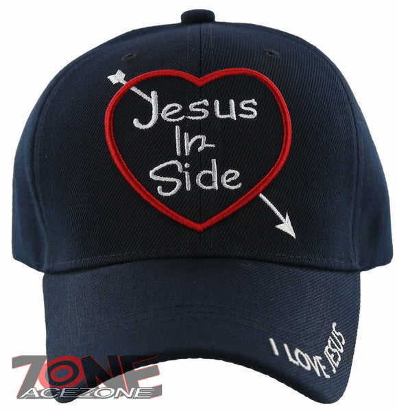 NEW! JESUS IN SIDE HEART I LOVE JESUS CHRISTIAN BALL CAP HAT NAVY