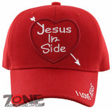 NEW! JESUS IN SIDE HEART I LOVE JESUS CHRISTIAN BALL CAP HAT RED