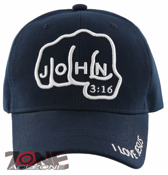 NEW! JOHN 3:16 I LOVE JESUS CHRISTIAN BALL CAP HAT NAVY