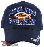 NEW! REAL MEN PRAY EVERYDAY I LOVE JESUS CHRISTIAN BALL CAP HAT NAVY