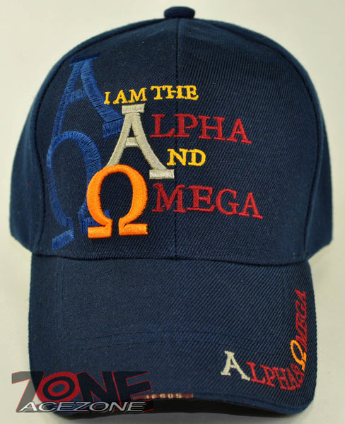I AM THE ALPHA AND OMEGA JESUS CHRISTIAN BALL CAP HAT NAVY