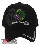 I AM THE TRUE VINE JOHN 15:1 JESUS CHRISTIAN BALL CAP HAT BLACK