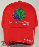 I AM THE TRUE VINE JOHN 15:1 JESUS CHRISTIAN BALL CAP HAT RED
