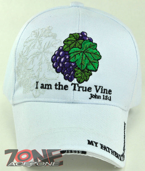 I AM THE TRUE VINE JOHN 15:1 JESUS CHRISTIAN BALL CAP HAT WHITE