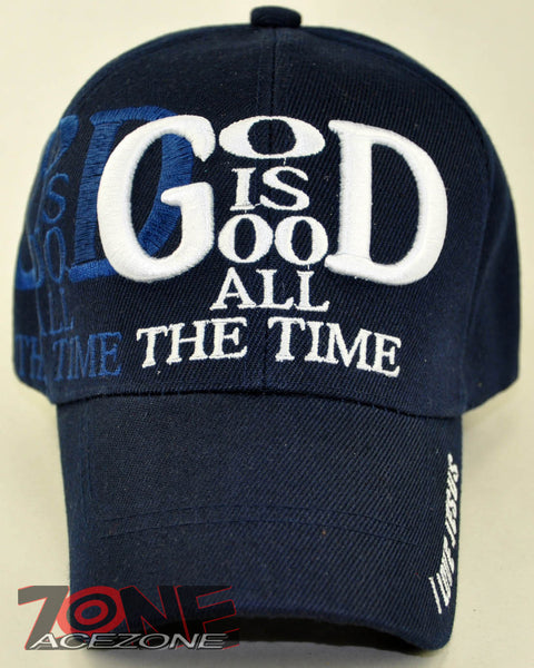 GOD IS GOOD ALL THE TIME I LOVE JESUS CHRISTIAN BALL CAP HAT NAVY