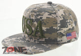 NEW! FLAT BILL USA LETTER SNAPBACK BALL CAP HAT ACU CAMO