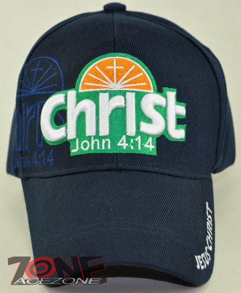 CHRIST JOHN 4:14 JESUS CHRISTIAN BALL CAP HAT NAVY