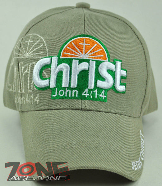 CHRIST JOHN 4:14 JESUS CHRISTIAN BALL CAP HAT TAN