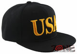 NEW! FLAT BILL USA LETTER SNAPBACK BALL CAP HAT BLACK