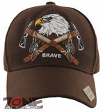 NEW! NATIVE PRIDE BRAVE AXE EAGLE BASEBALL CAP HAT BROWN