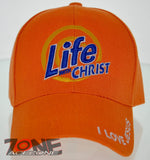 LIFE WITH CHRIST I LOVE JESUS CHRISTIAN BALL CAP HAT ORANGE