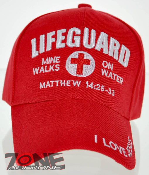 LIFEGUARD MATTHEW 14:25-99 I LOVE JESUS CHRISTIAN BALL CAP HAT RED