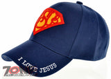 SUPER JESUS I LOVE JESUS CHRISTIAN BALL CAP HAT NAVY