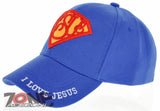SUPER JESUS I LOVE JESUS CHRISTIAN BALL CAP HAT ROYAL BLUE