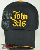 JOHN 3:16 GOD SO LOVED THE WORLD JESUS CHRISTIAN BALL CAP HAT BLACK
