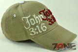 JOHN 3:16 GOD SO LOVED THE WORLD JESUS CHRISTIAN BALL CAP HAT TAN