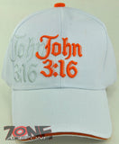JOHN 3:16 GOD SO LOVED THE WORLD JESUS CHRISTIAN BALL CAP HAT WHITE