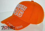 JOHN 3:16 I LOVE JESUS CHRISTIAN BALL CAP HAT ORANGE