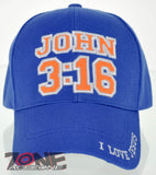 JOHN 3:16 I LOVE JESUS CHRISTIAN BALL CAP HAT ROYAL BLUE
