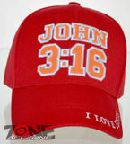 JOHN 3:16 I LOVE JESUS CHRISTIAN BALL CAP HAT RED