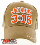 JOHN 3:16 I LOVE JESUS CHRISTIAN BALL CAP HAT TAN