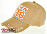 JOHN 3:16 I LOVE JESUS CHRISTIAN BALL CAP HAT TAN