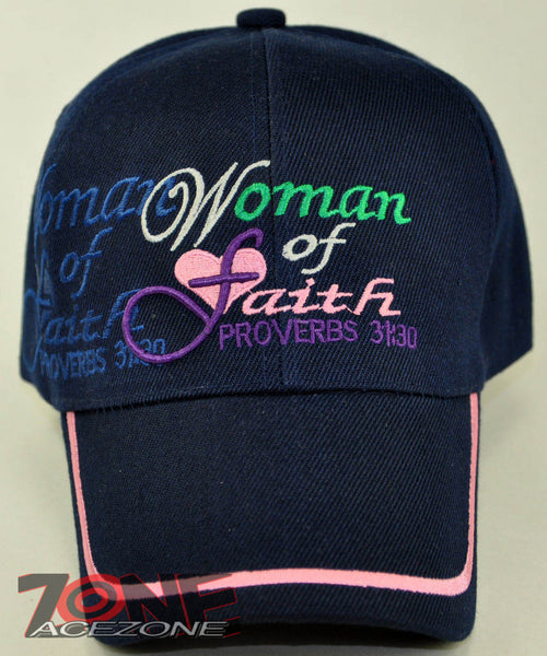 WOMAN OF FAITH PROVERBS 31:30 JESUS CHRISTIAN BALL CAP HAT NAVY
