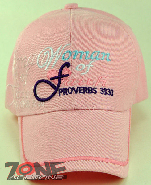 WOMAN OF FAITH PROVERBS 31:30 JESUS CHRISTIAN BALL CAP HAT PINK