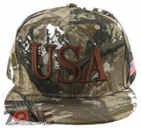 NEW! FLAT BILL USA LETTER SNAPBACK BALL CAP HAT FOREST CAMO