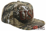NEW! FLAT BILL USA LETTER SNAPBACK BALL CAP HAT FOREST CAMO