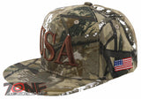 NEW! FLAT BILL USA LETTER SNAPBACK BALL CAP HAT FOREST CAMO