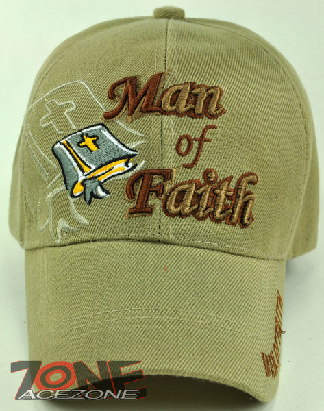MAN OF FAITH JESUS CHRISTIAN BALL CAP HAT TAN