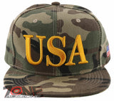 NEW! FLAT BILL USA LETTER SNAPBACK BALL CAP HAT GREEN CAMO