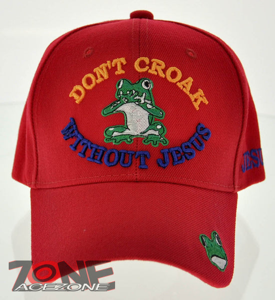 DON'T CROAK WITHOUT JESUS FROG CHRISTIAN BALL CAP HAT RED