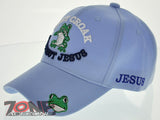 DON'T CROAK WITHOUT JESUS FROG CHRISTIAN BALL CAP HAT SKY BLUE