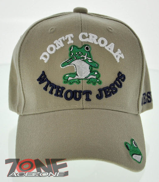 DON'T CROAK WITHOUT JESUS FROG CHRISTIAN BALL CAP HAT TAN