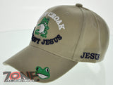 DON'T CROAK WITHOUT JESUS FROG CHRISTIAN BALL CAP HAT TAN