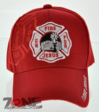 ON FIRE FOR JESUS I LOVE JESUS FIREFIGHTER EMBLEM CHRISTIAN BALL CAP HAT RED
