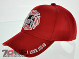 ON FIRE FOR JESUS I LOVE JESUS FIREFIGHTER EMBLEM CHRISTIAN BALL CAP HAT RED