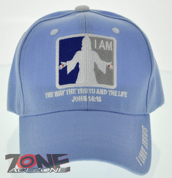 I AM THE WAY THE TRUTH AND THE LIFE JOHN 14:16 JESUS CHRISTIAN CAP HAT SKY BLUE