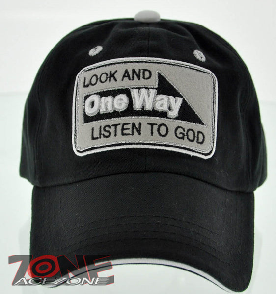 LOOK AND ONE WAY LISTEN TO GOD JOHN 3:16 JESUS CHRISTIAN CAP HAT COTTON BLACK