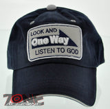 LOOK AND ONE WAY LISTEN TO GOD JOHN 3:16 JESUS CHRISTIAN CAP HAT COTTON NAVY