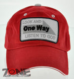 LOOK AND ONE WAY LISTEN TO GOD JOHN 3:16 JESUS CHRISTIAN CAP HAT COTTON RED