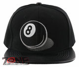 NEW! 8 BALL FAUX LEATHER VISOR FLAT BILL SNAPBACK CAP HAT BLACK