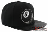 NEW! 8 BALL FAUX LEATHER VISOR FLAT BILL SNAPBACK CAP HAT BLACK