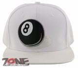 NEW! 8 BALL FLAT BILL FAUX LEATHER VISOR SNAPBACK CAP HAT WHITE