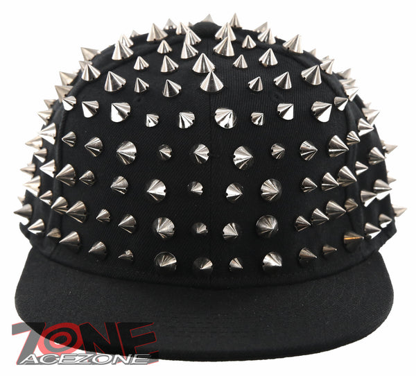 NEW! SPIKE STUD FLAT BILL SNAPBACK BALL CAP HAT BLACK