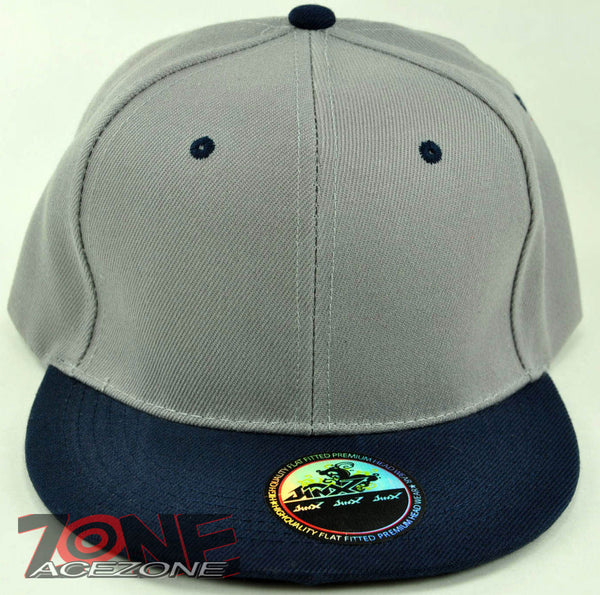 NEW! FLAT BILL SNAPBACK BALL SPORT CAP HAT GRAY NAVY