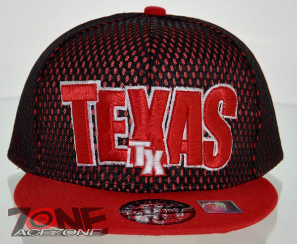 NEW! MESH FLAT BILL SNAPBACK BALL TEXAS TX CAP HAT RED