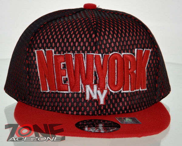 NEW! MESH FLAT BILL SNAPBACK BALL NEW YORK NY CAP HAT RED